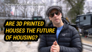 Video thumbnail: a man wearing a cap and sunglasses outdoors, with bold text reading 'ARE 3D PRINTED HOUSES THE FUTURE OF HOUSING?'—indicating a discussion about 3D-printed housing.