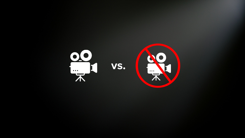 Two white camera icons on a dark background with 'vs.' between them; the right icon is crossed out by a red prohibition symbol.