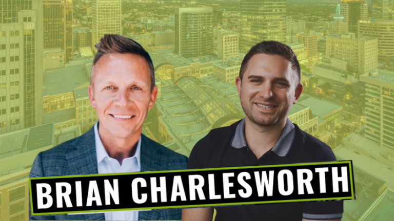 Thumbnail image of two men in front of an aerial cityscape, with a bold banner reading 'BRIAN CHARLESWORTH' across the bottom.