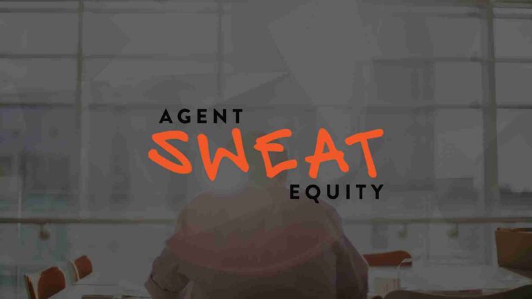 Logo reading 'AGENT SWEAT EQUITY' with 'SWEAT' in orange handwritten style over a blurred office background.