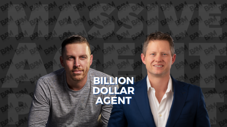 Promo image showing two men—one in a gray shirt, one in a navy suit—with the title 'BILLION DOLLAR AGENT' overlaid.
