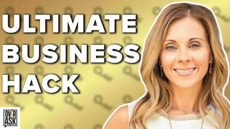 Thumbnail for a business tips video: smiling woman on the right with bold 'Ultimate Business Hack' text on the left.
