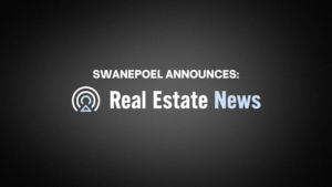 Announcement banner reading 'SWANEPOEL ANNOUNCES: Real Estate News' with a circular logo on the left on a dark gradient background.