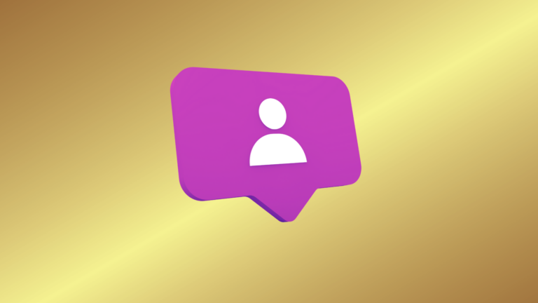 Purple speech-bubble icon containing a white user silhouette on a gold gradient background.