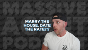 Surprised man in a white shirt and cap on the right; bold title reads 'MARRY THE HOUSE, DATE THE RATE?!?' about mortgage rates.