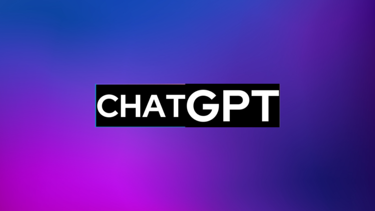 ChatGPT wordmark in white on a black bar with a cyan edge, set against a blue‑purple gradient background.