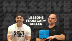Podcast thumbnail showing two men as hosts for 'Lessons from Gary Keller' with a dark BAM background and bold title text in the center.