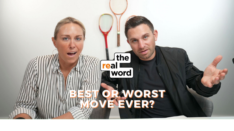Two hosts sit at a desk, reacting to camera; the logo 'the real word' between them and the caption 'BEST OR WORST MOVE EVER?'.