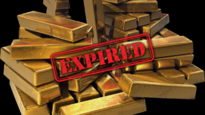 Pile of gold ingots with a red 'EXPIRED' stamp across them.