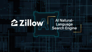 Zillow logo and 'AI Natural Language Search Engine' on a dark neon circuit-board background (hero banner).