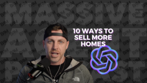 Thumbnail: man speaking into a microphone with bold '10 WAYS TO SELL MORE HOMES' text and a glowing neon knot logo in the foreground.