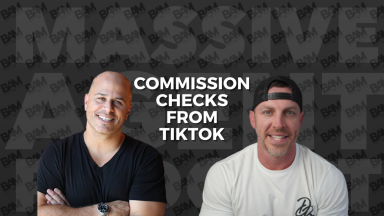 Thumbnail featuring two men smiling against a dark background with bold white text: 'Commission Checks From TikTok' (informative video/article image).