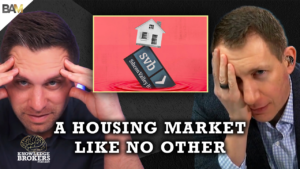 Thumbnail for Knowledge Brokers Podcast: two men look stressed as a central image about a housing market crisis appears between them, with bold white text reading 'A HOUSING MARKET LIKE NO OTHER'.