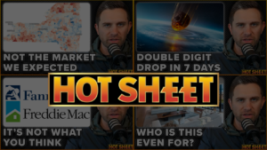 Collage of six video thumbnails with bold titles and a central HOT SHEET banner, including a map, a podcast host, space image, logos, and a living room photo.