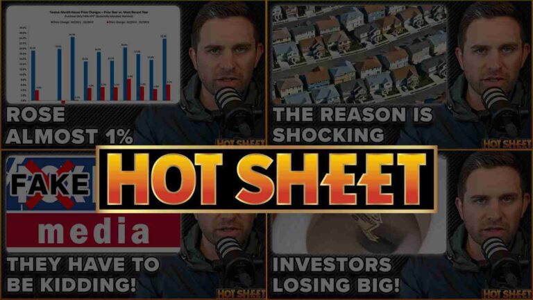 Collage thumbnail with a large gold 'HOT SHEET' banner across the center; panels show sensational headlines and a man speaking into a microphone in each frame, suggesting media hype and investor doom themes.
