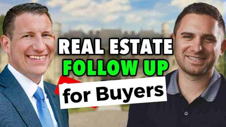 Two smiling men in business attire with bold overlay text reading 'REAL ESTATE FOLLOW UP for Buyers' (real estate thumbnail)
