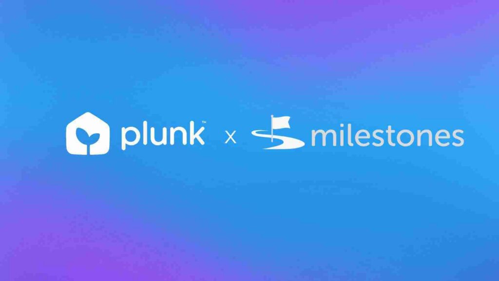 Plunk x Milestones collaboration logo on a blue–purple gradient background