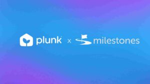 Plunk x Milestones collaboration logo on a blue–purple gradient background