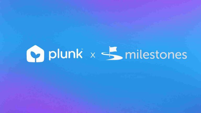 Plunk x Milestones collaboration logo on a blue–purple gradient background