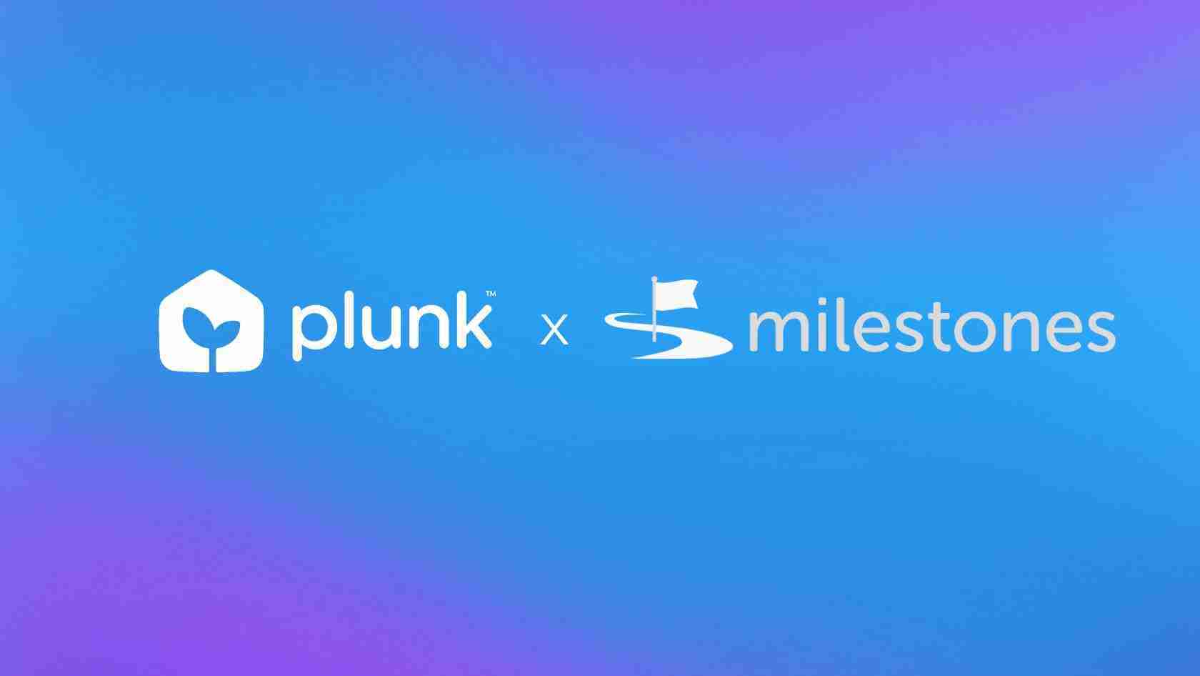 Plunk x Milestones collaboration logo on a blue–purple gradient background