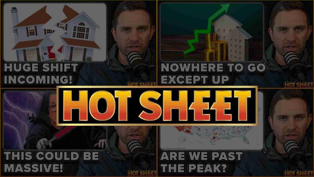 Collage of six Hot Sheet thumbnails showing a man at a microphone with bold captions like 'Huge shift incoming'.