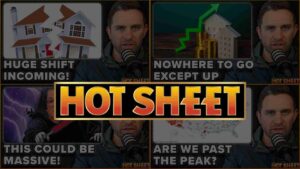 Collage of six Hot Sheet thumbnails showing a man at a microphone with bold captions like 'Huge shift incoming'.