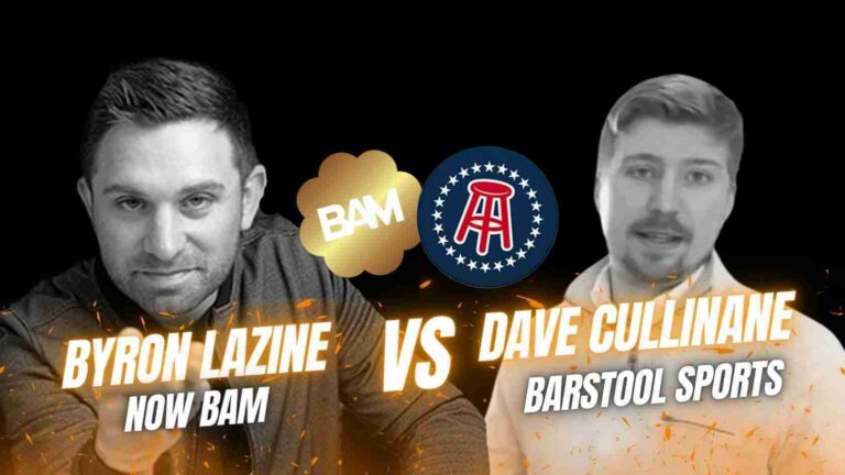 Promotional banner: Byron Lazine vs Dave Cullinane with BAM and Barstool Sports logos on a black background.