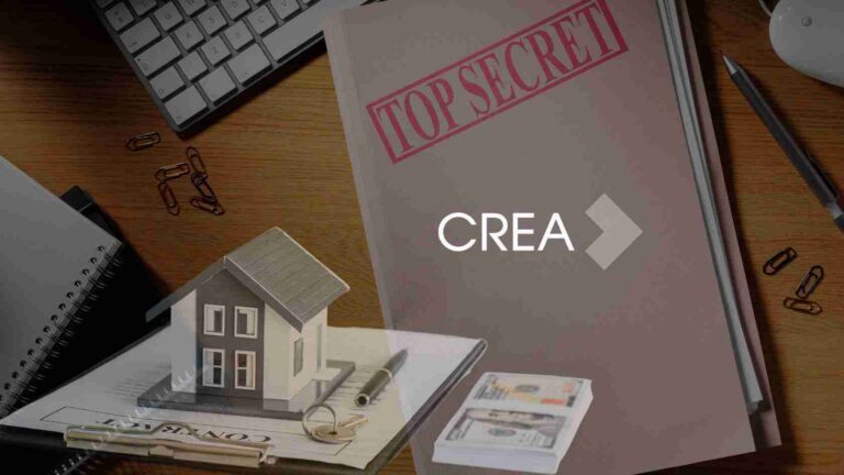 Office desk with a large 'TOP SECRET' folder, a miniature house model on papers, and scattered stationery suggests confidential real estate work