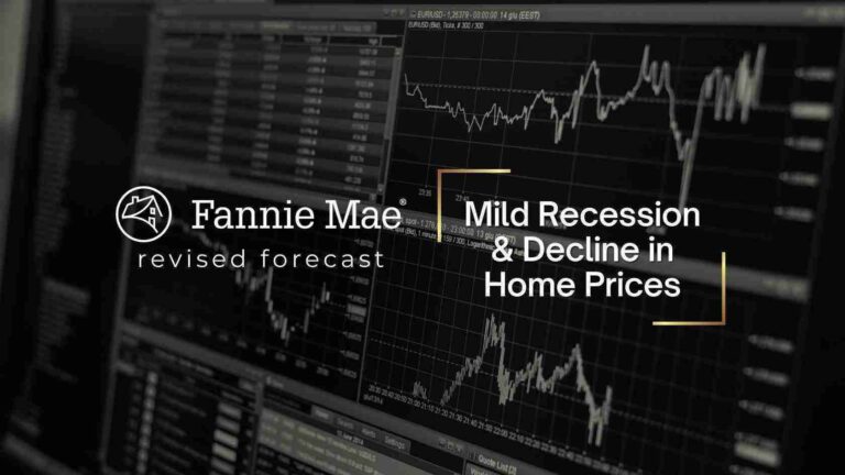 Fannie Mae logo and the title 'Mild Recession & Decline in Home Prices' over a background of financial charts.