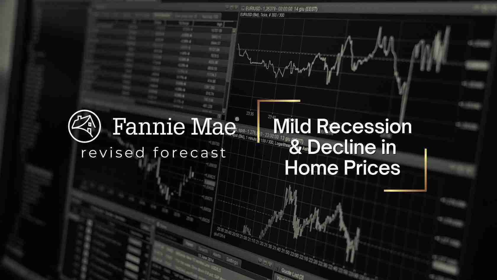 Fannie Mae logo and the title 'Mild Recession & Decline in Home Prices' over a background of financial charts.