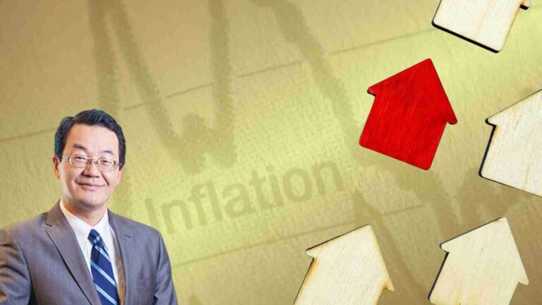 Businessman in a suit on the left with a red upward arrow among wooden arrows, symbolizing innovation and growth.