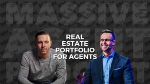 Banner for 'Real Estate Portfolio for Agents' featuring two men in front on a dark patterned background.