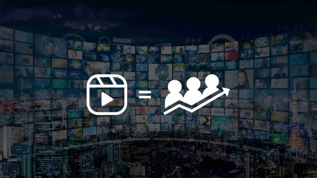 Video play icon (Instagram-style) equals three people with an upward-trending arrow, suggesting video drives audience growth.