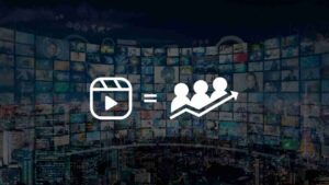 Video play icon (Instagram-style) equals three people with an upward-trending arrow, suggesting video drives audience growth.