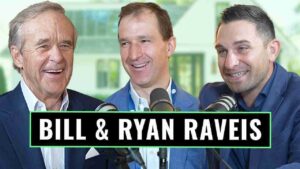 Three men in suits smiling at microphones at a press conference, with a bold 'BILL & RYAN RAVEIS' banner across the front.