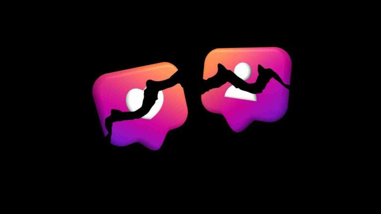 Two gradient Instagram-like icons connected by black climber silhouettes against a black background, conveying teamwork or challenge on social media.