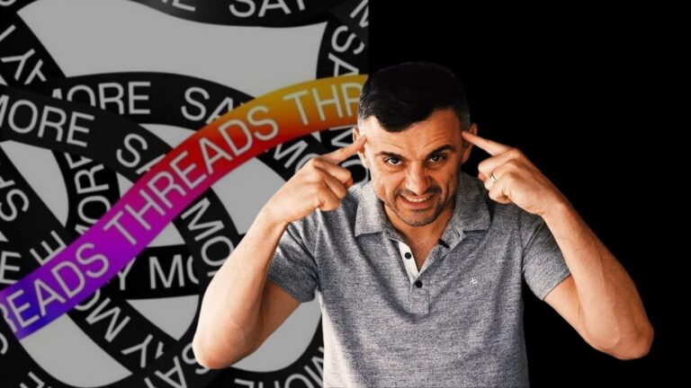 Man grimaces and points to his temples, signaling mental effort, with a background of overlapping black-and-white rings and a colorful tape reading 'READS' and 'THRE' across the scene.