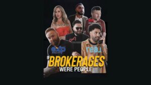 Collage of real estate agents labeled with logos (Compass, Keller Williams, eXp, The Agency, Real) with the caption 'IF BROKERAGES WERE PEOPLE'.