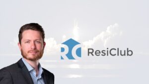 Portrait of a man in a dark suit on the left with the ResiClub logo and a cloudy sky background.