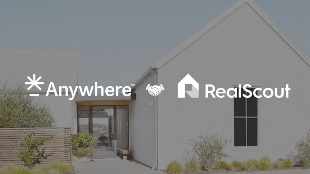 Brand banner showing Anywhere and RealScout logos over a modern house exterior.