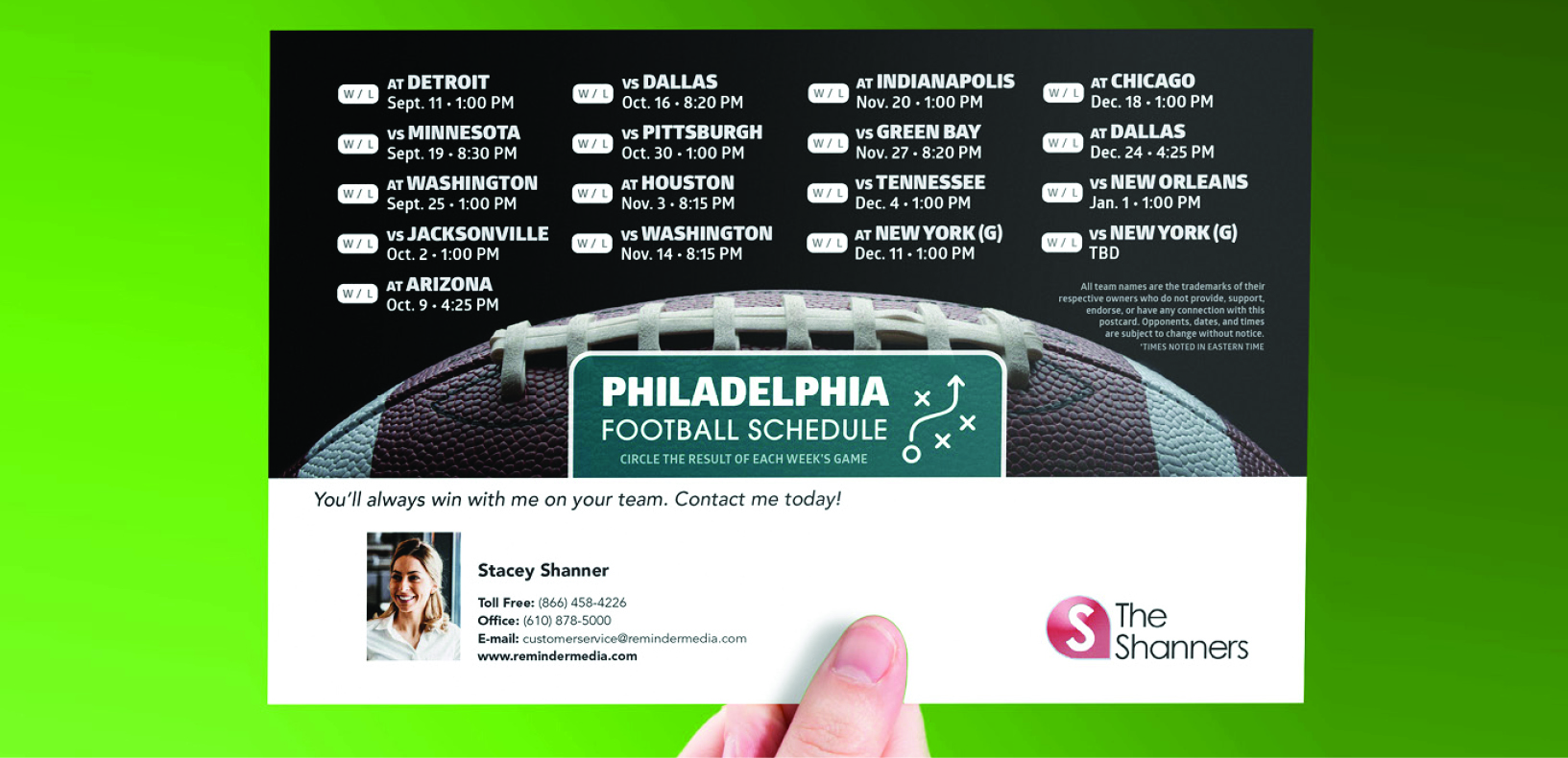Football schedule postcard