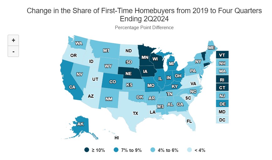 Freddie-Mac-Change-in-the-share-of-first-time-homebuyers-from2019-to-4-qtrs-ending-Q2-2024-map