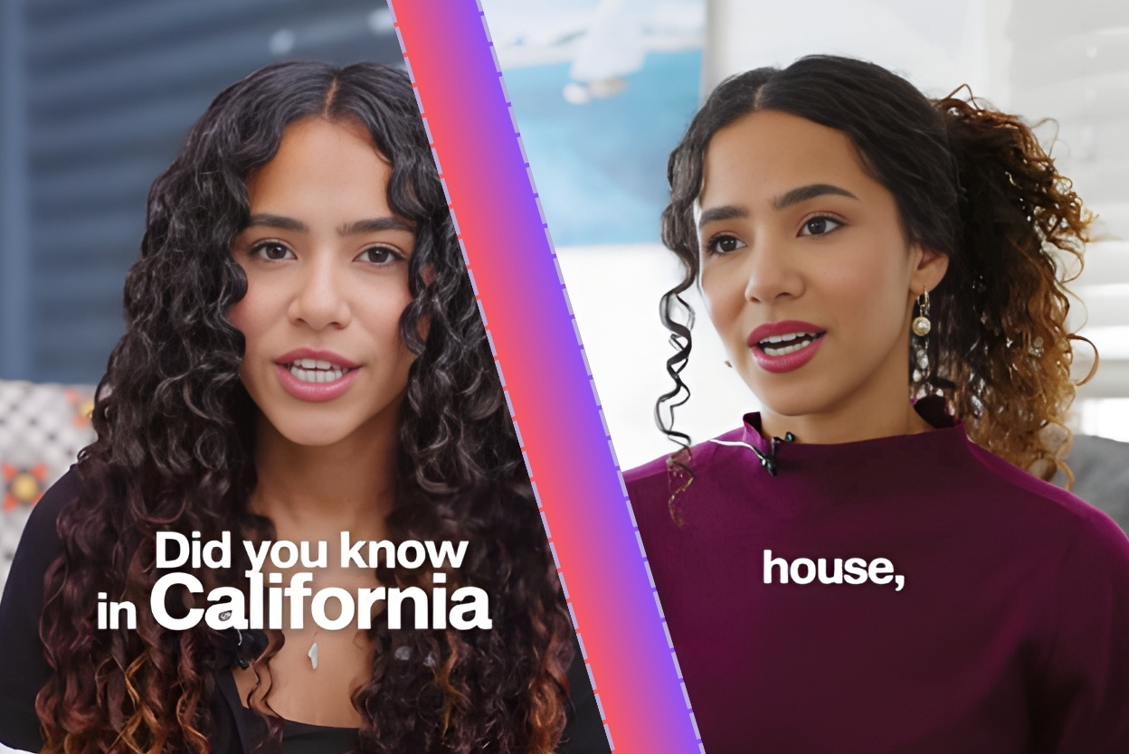 Split-screen thumbnail with two women talking; left reads 'Did you know in California', right shows 'house,'