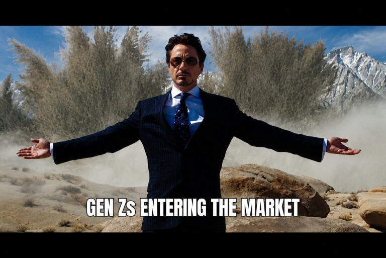 Confident man in a suit stands with arms outstretched in a desert, signaling Gen Z entering the market.