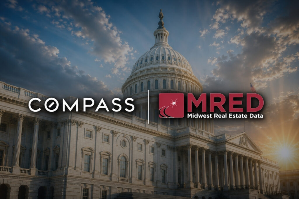 Capitol building with Compass and Midwest Real Estate Data logos, indicating a real estate data partnership.