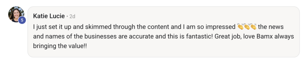 Katie-Lucie-comment-on-Hyperlocal-AI-Content-tool-BAMx